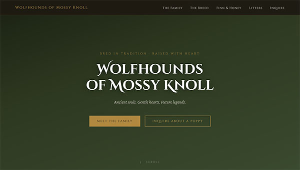 Wolfhounds of Mossy Knoll website, built by International Web Pro